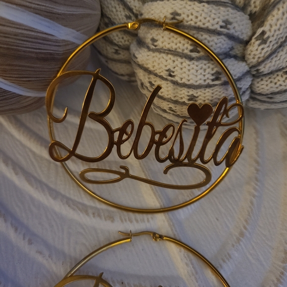 HOLIDAY SALE! FINAL SALE Custom gold nameplate hoop earrings   " bebesita ".. - Picture 2 of 4